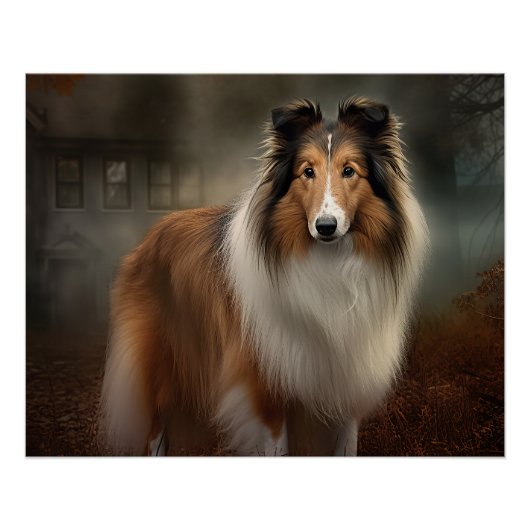 Poster Shetland Sheepdog Halloween Épouvantable (Devant)