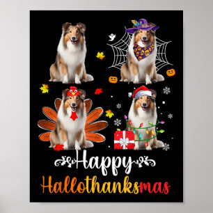 Poster Shetland Sheepdog Halloween Noël Happy Hallot