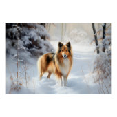 Poster Shetland Sheepdog Laisser neiger Noël (Devant)