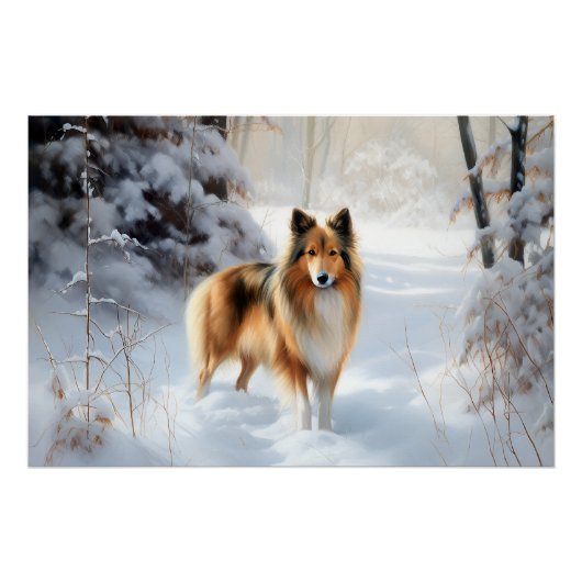 Poster Shetland Sheepdog Laisser neiger Noël (Devant)