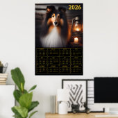 Poster Shetland Sheepdog Lantern Glow Rustic Dog Calendar (Bureau à domicile)