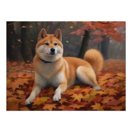 Poster Shib Inu en automne Leaves automne Inspire (Devant)