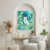 Poster Shiba blanc en vert A-1