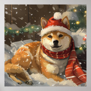 Poster Shiba Inu Chien Fête de Noël