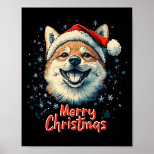 Poster Shiba Inu Santa Hat Joyeux Noël Amoureux des chien