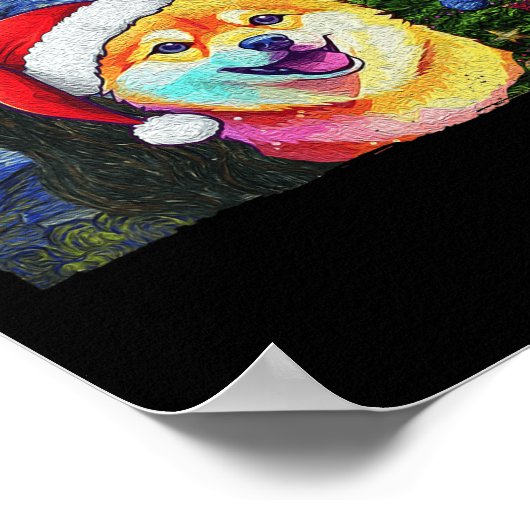 Poster Shiba Inu Santa Hat Noël Starry Night Art Chien (Coin)