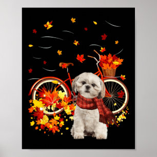 Poster Shih Tzu Bike Automne Chien Leaf Automne Fun Autom