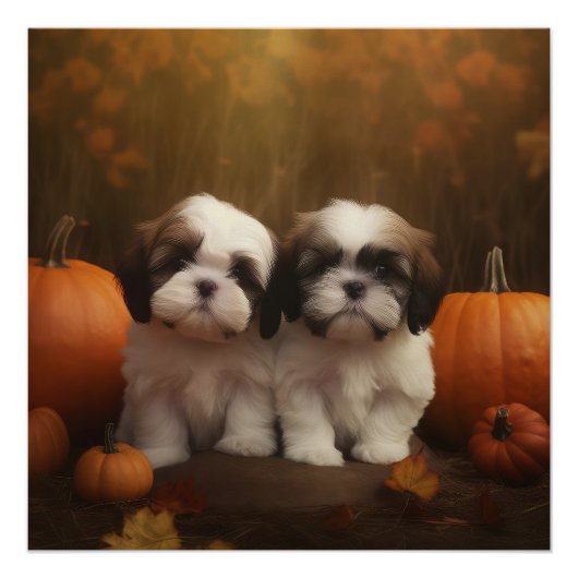 Poster Shih Tzu chiots Automne Delight Pumpkin (Devant)