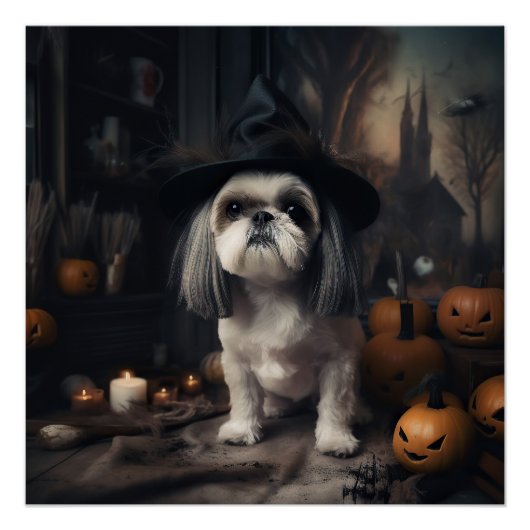 Poster Shih Tzu Citrouilles Halloween Épouvantable (Devant)