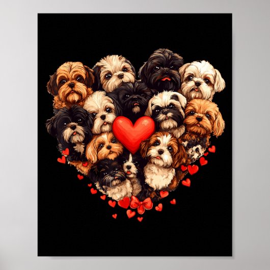Poster Shih Tzu Heart-shaped Cute Shih Tzu Valentines Day (Devant)