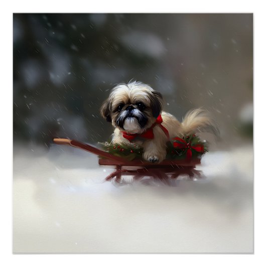 Poster Shih Tzu hiver neige de Noël (Devant)