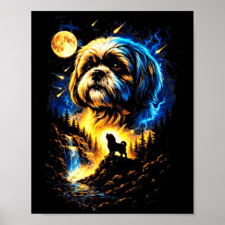 Poster Shih tzu hurlant à la lune vintage 90s drôle de ch