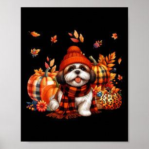Poster Shih Tzu Thanksgiving Leopard Citrouilles Leaves F
