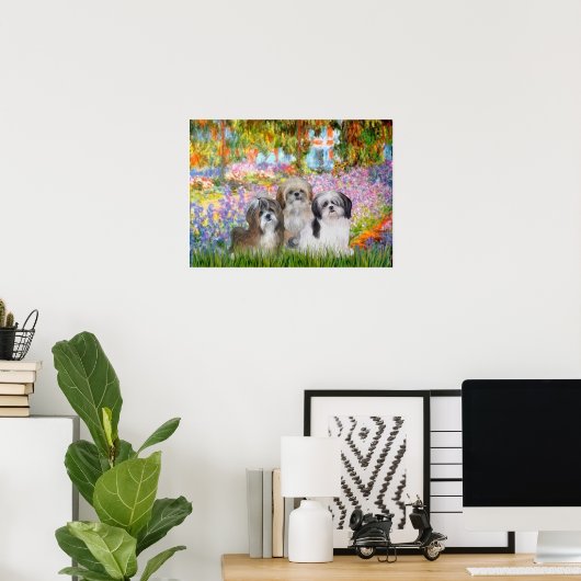 Poster Shih Tzus (trois) - Jardin (Bureau à domicile)