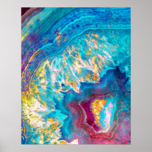 Poster Shimmerger Agate Slice Aqua Geode Art Imprimer