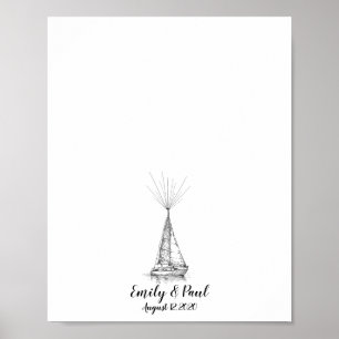 Poster Ship Sketched Wedding Fingerprint Guestbook