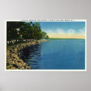 Poster Shoreline, Pavilion, and Swimmers