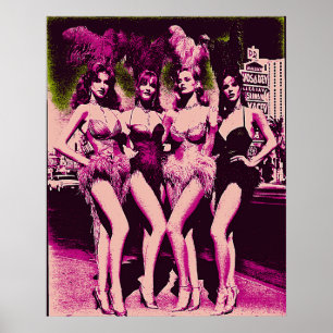 Poster Showgirl Baddies Rose et Vert Risograph 