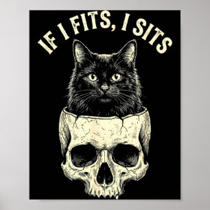 Poster Si ça rentre je m'assois crâne de chat noir mème d