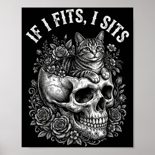 Poster Si ça va assis crâne de chat noir humour mème mini