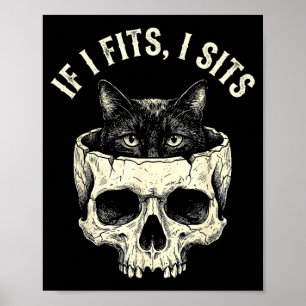Poster Si ça va assis crâne de chat noir mème de chat min