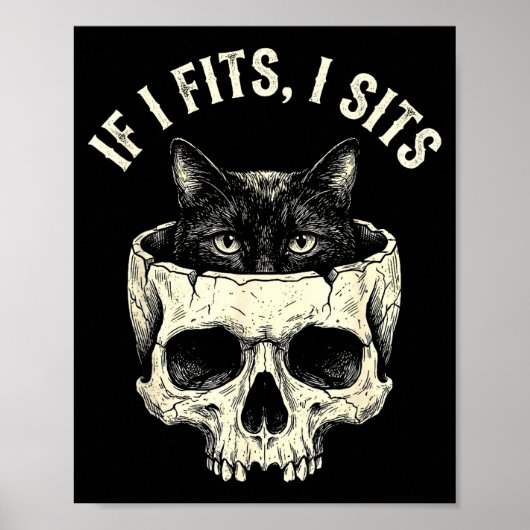 Poster Si ça va assis crâne de chat noir mème de chat min (Devant)