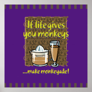 Poster Si la vie vous donne des singes Fond violet