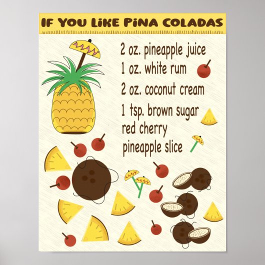 Poster Si vous aimez Pina Coladas conception de la recett (Devant)