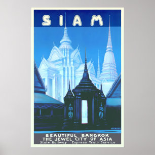 Poster Siam Thaïlande Bangkok Temples Asie Monde Voyage