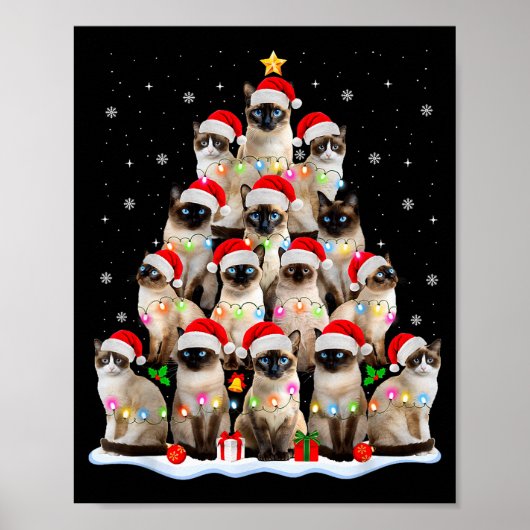 Poster Siamese Cat Christmas Tree Lights Xmas Catmas Cat (Devant)