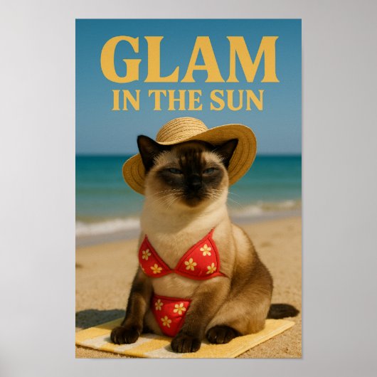 Poster Siamese Cat is glam in the sun (Devant)