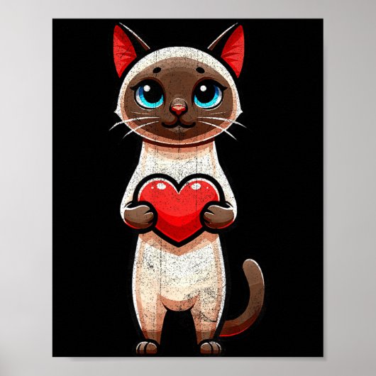 Poster Siamese Cat Valentines Heart Lover Funny Boys Girl (Devant)