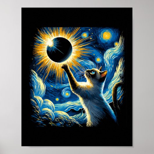 Poster Siamese Chat 2024 Van Gogh Starry Nuit Siamese Cha (Devant)
