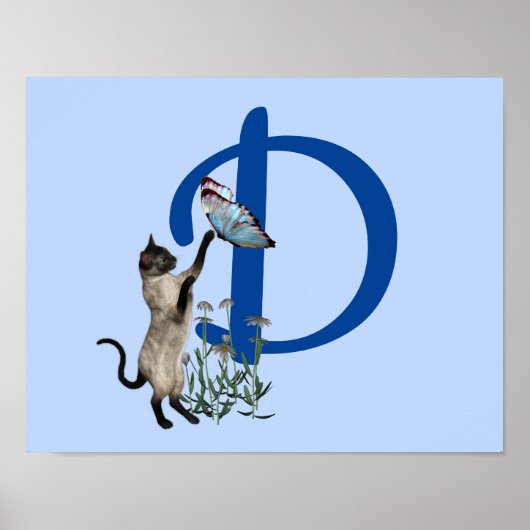 Poster Siamese papillon de chat Monogramme initial D (Devant)