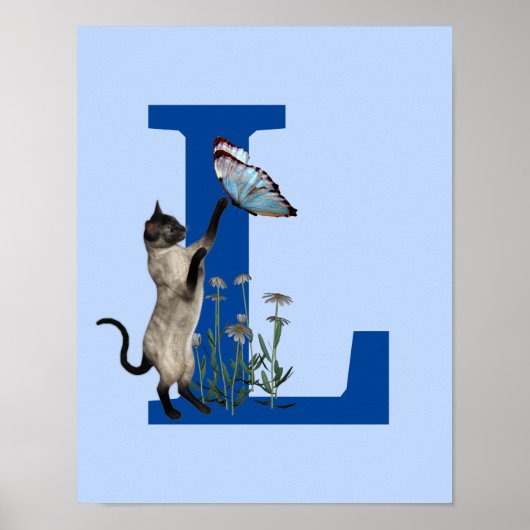 Poster Siamese papillon de chat Monogramme initial L (Devant)