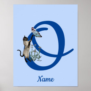 Poster Siamese Papillon de chat Monogramme initial O Nom