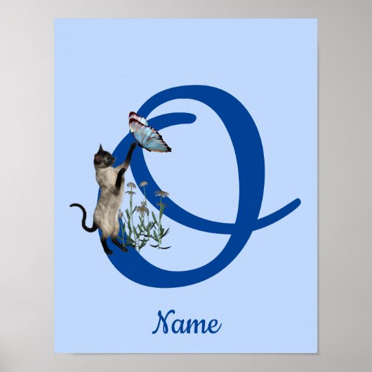 Poster Siamese Papillon de chat Monogramme initial O Nom (Devant)