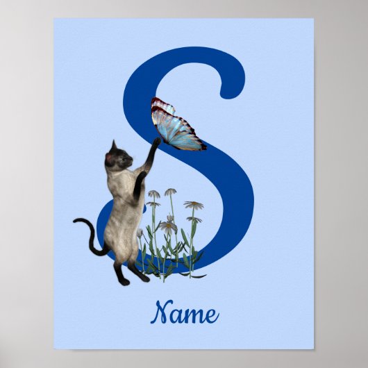 Poster Siamese Papillon de chat Monogramme initial S Votr (Devant)
