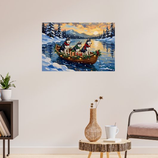 Poster Siberian Husky Christmas Boat Holiday (Salon 3)
