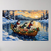 Poster Siberian Husky Christmas Boat Holiday (Devant)