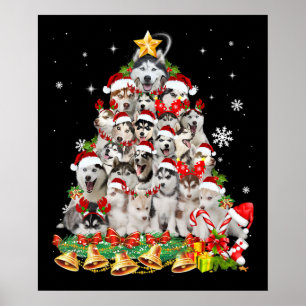 Poster Siberian husky christmas tree lights dog