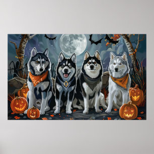 Poster Siberian Husky Halloween Épouvantable 