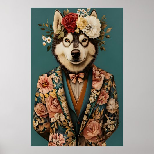 Poster Siberian Husky In Suit Poster, Husky Portrait (Devant)