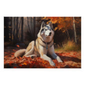 Poster Sibérie Husky en automne Feuilles automne Inspire (Devant)