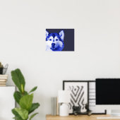 Poster Sibérie Husky Low Poly Art en bleu (Bureau à domicile)