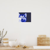 Poster Sibérie Husky Low Poly Art en bleu (Cuisine)