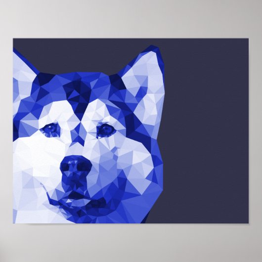 Poster Sibérie Husky Low Poly Art en bleu (Devant)