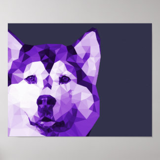 Poster Sibérie Husky Low Poly Art en violet