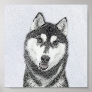 Poster Sibérie Husky (noir et blanc) Peinture Chien Art