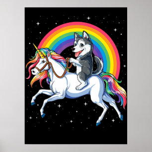 Poster Sibérie Husky Unicorn Girls Space Galaxy